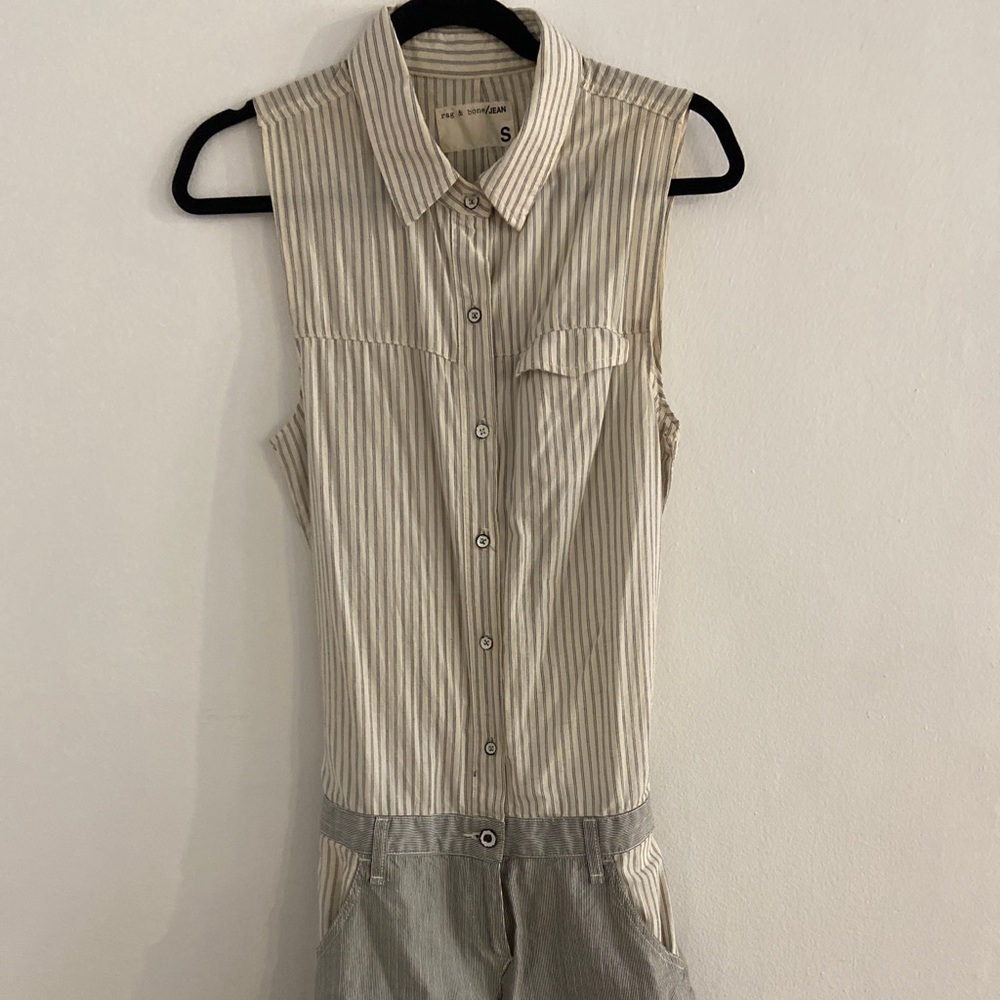 RAG & BONE Dumont Open Back Chambray Denim Romper